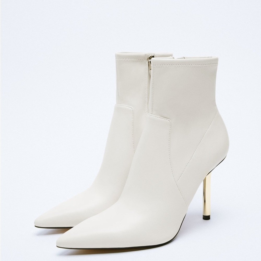 NWT ZARA METALLIC HEELED ANKLE BOOTS